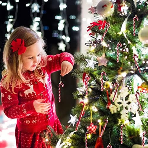 14CM Décoration d'arbre de Noël à Paillettes Pendentif de Canne en Bonbon Rouge 8Pcs Décorations d'arbre de Noël Décoration de Noël en Canne à Sucre Décorations d'arbre de Noël