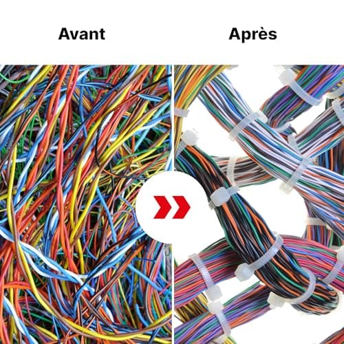 ERKO 100 pièces d'attaches de câble professionnelles 200 x 2,5 mm Poignée d'attache de câble couleur blanc, résistante à la température