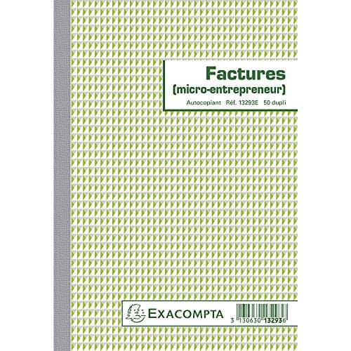 Exacompta - Réf. 13293AE - 1 Manifold FACTURES micro-entrepreneur - 50 feuillets numérotés et autocopiants en 2 exemplaires (1 original + 1 copie) - format 210 x 148 mm - fabriqué en France