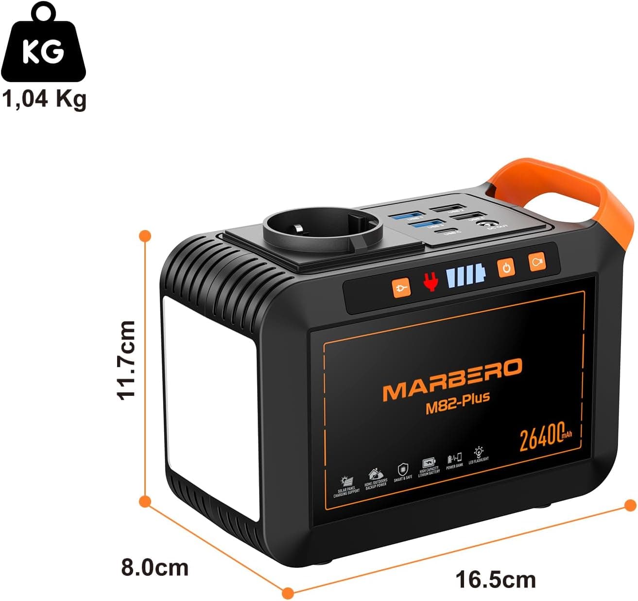 MARBERO Station d'Énergie Portable 26.400mAh Prise AC 120W Puiss. de crête