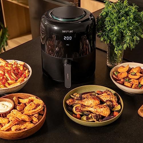 Cecotec Friteuse sans Huile Cecofry Compact 2000 Touch. 1200 W, Diététique, Numerique et Compacte, 1,9 L de Capacité, Thermostat, Temps ajustable, Technologie PerfectCook, Fonction Four