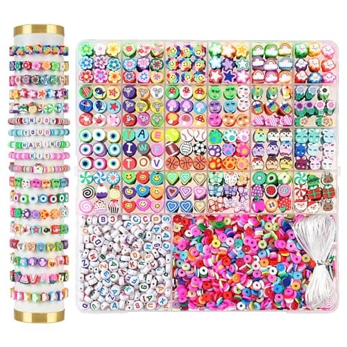 Jollin 2300pcs argile bricolage perles pour bracelet collier boucles d'oreilles kit de fabrication de bijoux, artisanat accessoires cadeaux d'anniversaire jouets pour enfants 6-12 ans