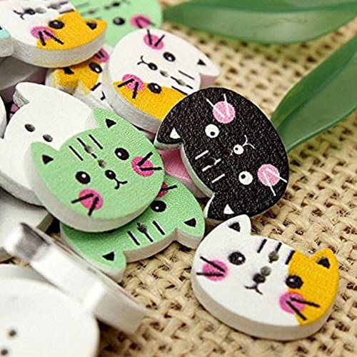 100pcs Animal Bouton de Chat en Bois Couture Scrapbooking Bricolage Artisanat Colore 2 Trous