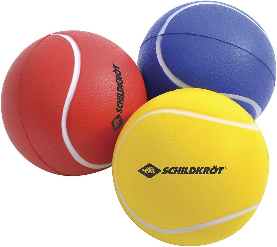 Schildkröt Balles de Sports Souples, Lot de 3 (Jaune, Rouge, Bleu), Ø7cm, Mousse PU, Bon Rebond, pour Beachball, Tennis, etc., 970046