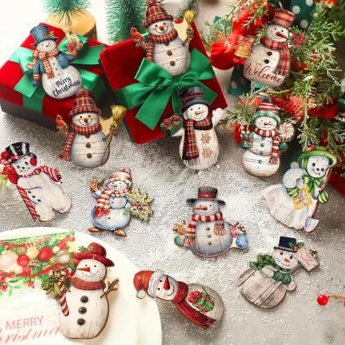 Petits Pendentifs Bois Noël 24 Pièces Decoration Sapin Noel en Bois Pendentifs en Bois de Noël Sujet de Decoration en Bois Noel pour Sapin de Noël Cheminée de Fenêtre Bar Décoration (D)