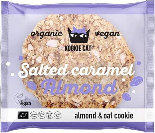 Kookie Cat Caramel Salé Amande-Biscuits Végétaliens Emballés Individuellement, Sans Gluten, Sans Soja, Biologique, Amande & Avoine-12 X 50g Multipack