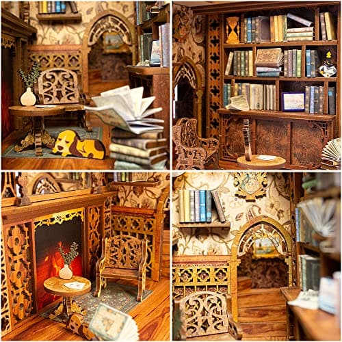 CUTEBEE DIY Book Nook Kit – Kit de Maison de poupées Miniatures avec Meubles et lumière LED, Puzzle 3D en Bois, Serre-Livres d'art, Kits de modèles pour Adultes à Construire, Eternal