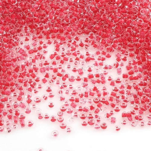 Lot de 6500 perles de rocaille en verre de 2 mm - Mélange de couleur rouge et blanc - 11/0 - Mini perles pour enfants (rouge)