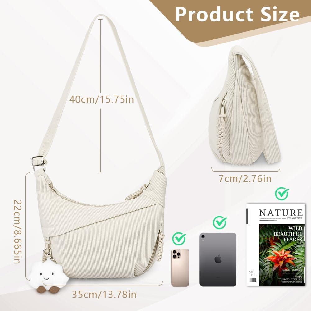 Aucuu Sac à Bandoulière, Grand Sac à Bandoulière, Sacs à Main avec Pendentif Nuage, Sacs Hobo Large Lanière avec Sangle Ajustable pour Femme