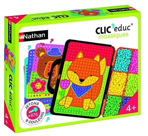 Nathan - Clic Educ Mosaïques - jeu de société - jeu d'apprentissage et reconnaissance des couleurs - développe la motricité fine et la créativité - 675 pions - loisirs créatifs - enfant 4 ans
