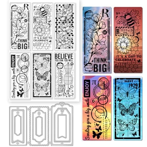 GLOBLELAND Magie Tampons en Silicone et Matrices de Découpe D'Étiquettes en Forme de Fleurs L'Arbre de Vie Tampons Transparents en Forme de Papillon Vintage Tampons Transparents pour Scrapbooking
