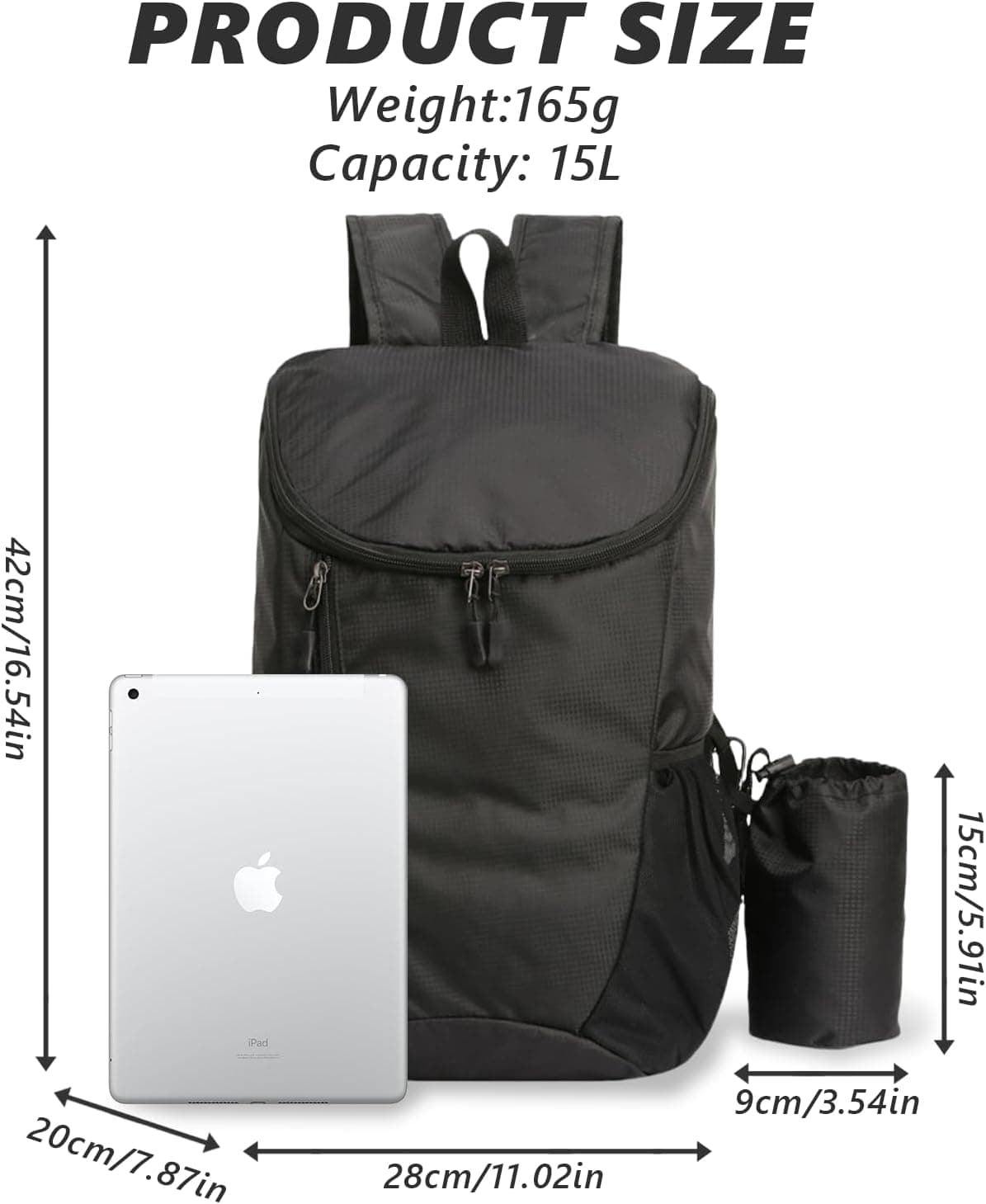 flintronic Sac à Dos Pliable Ultraléger, Sac à Dos de Randonnée, Sac à dos Imperméable Unisexe, Confort et Légèreté, pour le Sport en Plein air Marche Randonnée Camping et Vélo, Noir