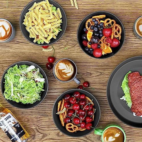Greentainer Lot de 6 grands bols à céréales incassables avec couvercles – 750ml en plastique léger – Passe au lave-vaisselle et au micro-ondes – pour céréales, salade, soupe, nouilles, Gris