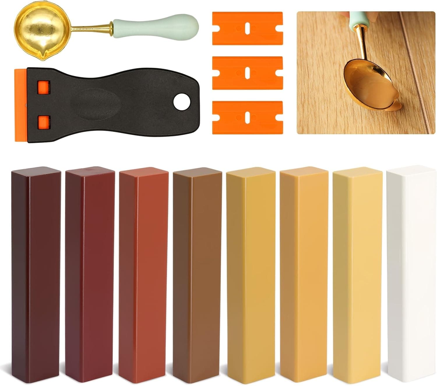 kit reparation parquet 8 Couleurs Brun, Pate a Bois, Pate a Bois Rebouchage