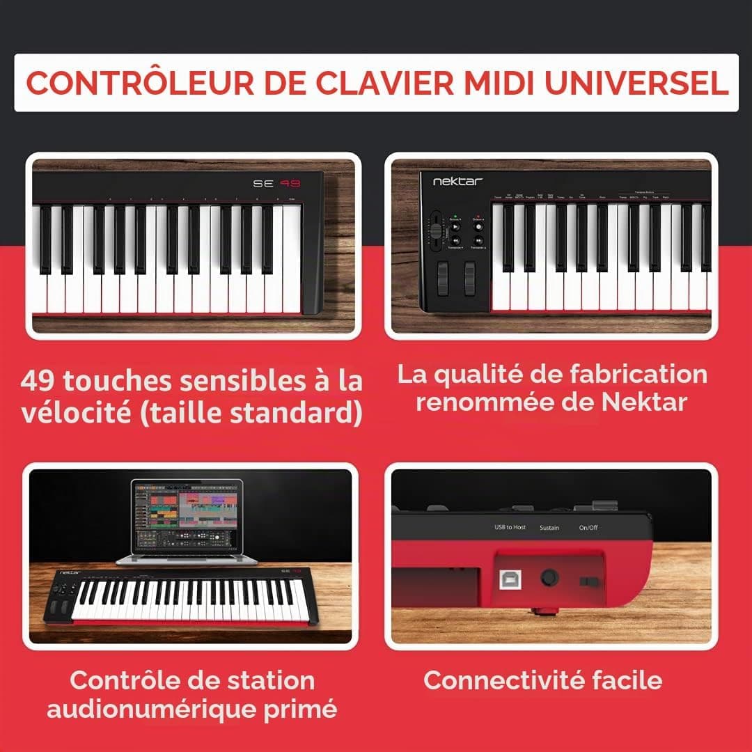 Nektar SE49 Contrôleur de clavier MIDI USB avec intégration Nektar DAW