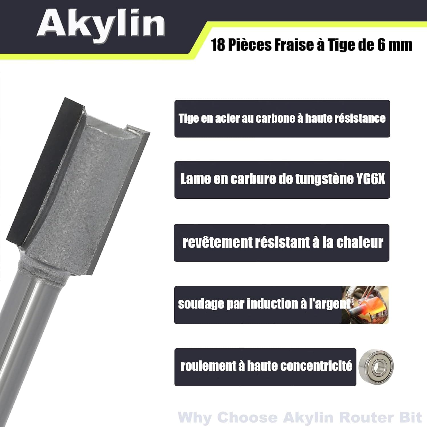 18 Pièces Fraise à Tige de 6 mm avec Boîtier de Rangement, Pour Défonceuse et Finition du Bois Divers