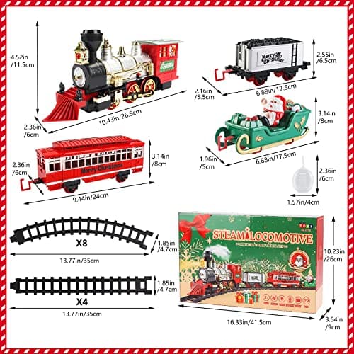 deAO Ensemble de Train Jouet pour Enfants avec phares, Effet de fumée, 4 Wagons et Rails pour NoëlChristmas Theme Classic Trainset - Superbe Accessoire pour Enfants et décoration de Noël