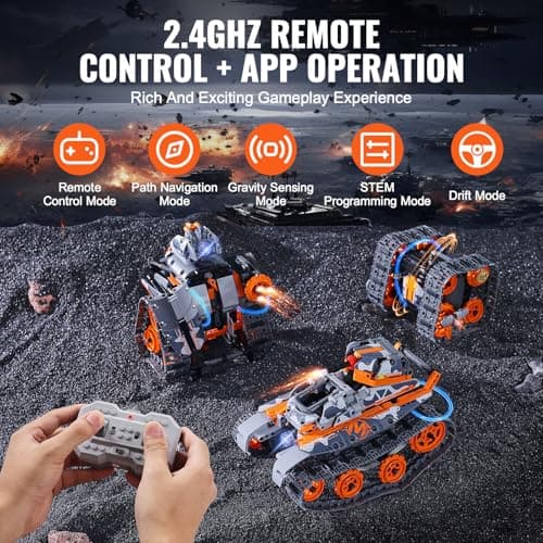 VEVOR Jouets de Construction STEM 5 en 1, Kit de Construction Voiture RC Robot Télécommandé, 554 Pièces, Contrôle par Application, Cadeau pour Création Enfants, Garçons, Filles, Âgés de 6 Ans et Plus