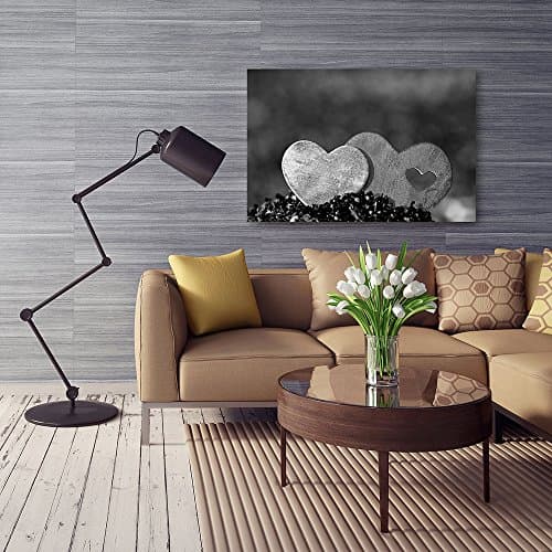 Feeby Frames, Tableau seul panneau, Tableau imprimé xxl, Tableau imprimé sur toile, Tableau deco, Canvas 40x50 cm, DEUX COEURS, NOIR ET BLANC