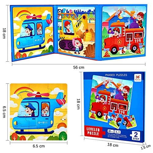 BBLIKE Jouet Puzzle en magnétique pour Enfants, Montessori Puzzle Enfant Quiet Book,Jouet éducatif précoce,Livre de Puzzle Assorti, Jeu de Puzzle Interactif,Puzzle Enfant 2 3 4 Ans(Transport)