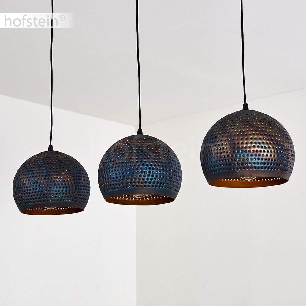 Lampe à suspendre Wildervanksterdallen, lampe à suspendre en métal noir/bronze/bleu scintillant, 3 flammes, 3 x E27, hauteur max. 174 cm, lampe à suspendre au design rétro/vintage, sans ampoules
