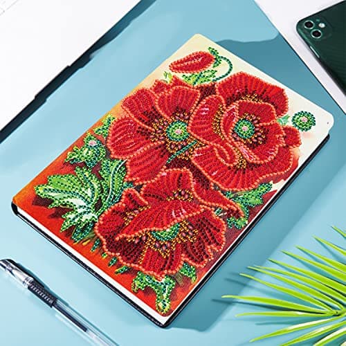 DCIDBEI Carnet de Notes 5D à Faire Soi-même Carnet Croquis A5 Blanko Diamond Painting Fleurs Coquelicots Enfants Avec Strass Carnet Secret Fille Notebook pour Fournitures Scolaires