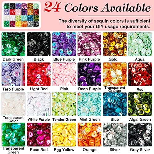 Sequins à Coudre 5mm, Paillettes Couture de 24 Couleur, Sequins Loisirs Créatifs avec Boîte Sequins Pour Couture Paillettes Pour Fabrication d'Artisanat Décoration Vêtement Mariage Bijoux