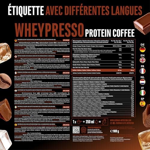 Wheypresso Protein Coffee - Poudre de protéine avec concentré de whey & isolat - Avec du vrai café & de la caféine - Boisson crémeuse à haute protéine - (908 g, Double Chocolate)