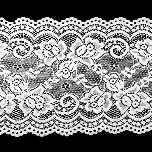 4.5m Dentelle Extensible Garniture 15cm Large Bordure en dentelle élastique Dentelle De Broderie Florale, Dentelle Bordure (blanc)