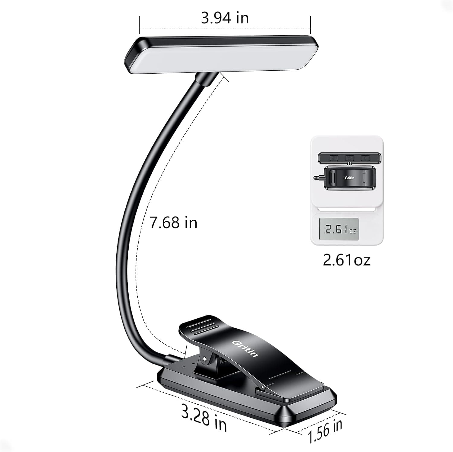 Gritin Lampe de Lecture 19LED Liseuse Clip Rechargeable Protection des Yeux