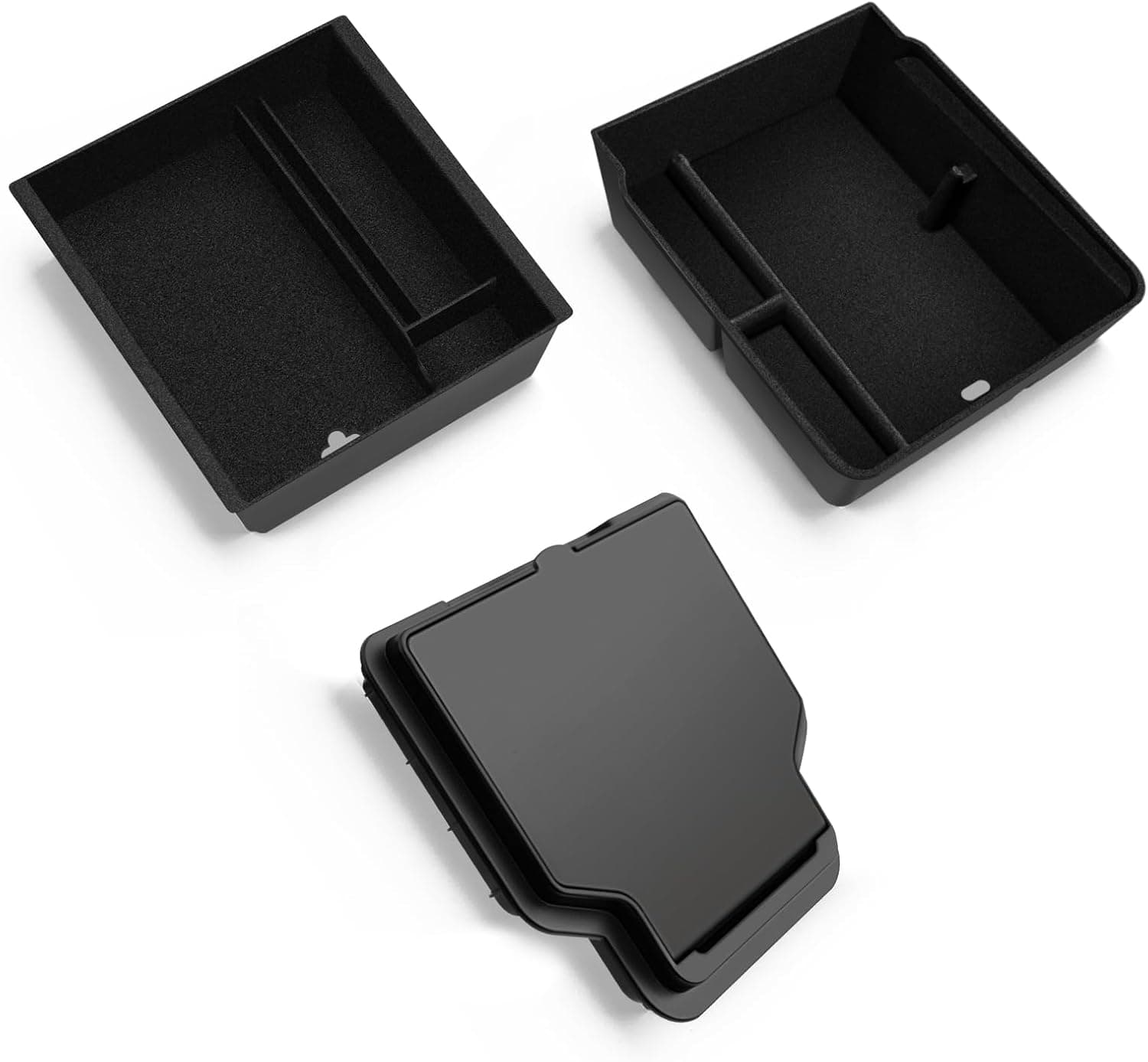 Lot de 3 accessoires pour Tesla Model Y 2025-2026 Juniper - Organiseur de console centrale - Boîte de rangement pour accoudoir et boîte cachée (flocage)