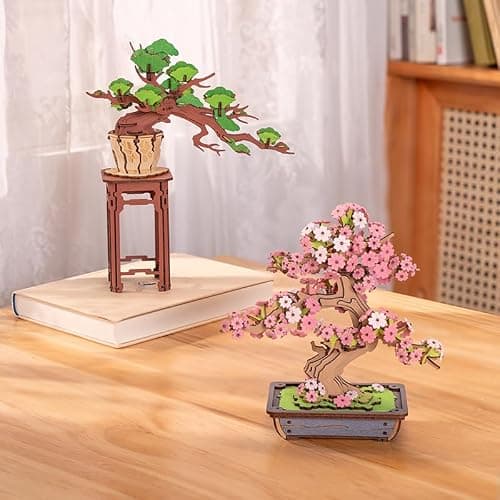 Rolife Evergreen Pine Bonsai 3D Puzzle Buchstützen aus Holz Modellbausätze Erwachsene 3D Holzpuzzle Basteln für Spielzeug DIY Kit für Kinder (Elegant Evergreen Pine Bonsai)