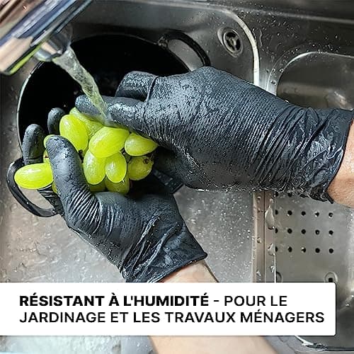 PROGRIP Gants jetables, Gants nitrile extra forts, Gant nitrile noir L, 2x plus épais, Gant noir avec structure diamant, Gants mecanicien extra-résistants, 50 pcs/boîte, gants nitrile M, L, XL, XXL