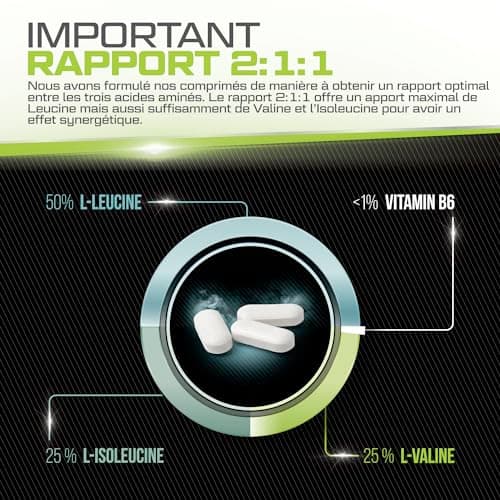 BCAA 2:1:1 3000mg - 425 Comprimés Végan - Acides Aminés à Chaîne Ramifié L-Leucine, L-Isoleucine, L-Valine et Vitamine B6 - Xellerate Nutrition