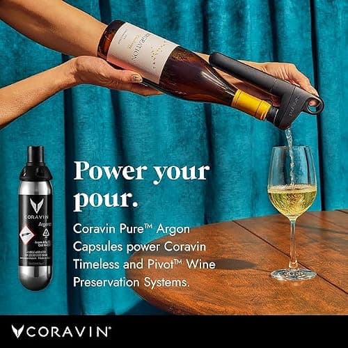 Coravin - Gaz Argon Capsules en Acier Inoxydable - à Utiliser avec Les Systèmes et Dispositifs de Préservation du Vin Une Capsule Conserve Jusqu’à 15 Verres, Pack de 6