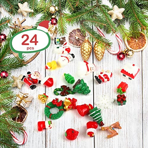 Naler Figurine Décorative Noël, 24pcs Miniature en Résine Personnage de Noël, Ornements Noël pour Décoration Maison Jardin Bricolage DIY Bonsai Table Empotement, Cadeau Enfant Noël Anniversaire Fête