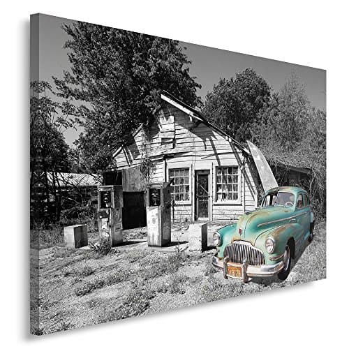 Feeby. Tableau Déco - 1 partie - 70x100 cm, Impression sur Toile Décoration Murale Image Imprimée, VOITURE, CHRYSLER, MOTORISATION, NOIR ET BLANC