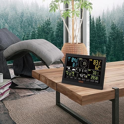 VEVOR Station Météo WiFi 7 en 1 Station Météo sans Fil Intérieur Extérieur Solaire Grand Écran Couleur 7,5 po Station Météo Numérique Capteur pour Température Humidité Vitesse Direction de Vent Pluie