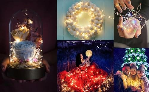 Hossom 12 Pièces Guirlande Lumineuse à Fil, Guirlande Led à Pile, Guirlandes Lumineuses pour éclairage intérieur et extérieur, Jardin, Chambre, Décoration de Mariage, Fête, Noël, Décoration d'arbre