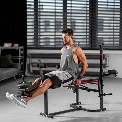 Hop-Sport Banc de Musculation Pliable Inclinable HS-1065, Banc d'entraînement complet, Support d'haltères, Entraîneur de Jambes, Banc musculation multifonction pour le Développé Couché avec papillon