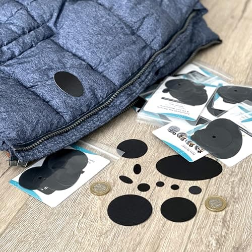 aZengear Patchs de réparation de doudoune | Prédécoupés, autocollants, imperméables, résistants aux déchirures en nylon pour fixer des trous dans les vêtements (11 pièces, noire)