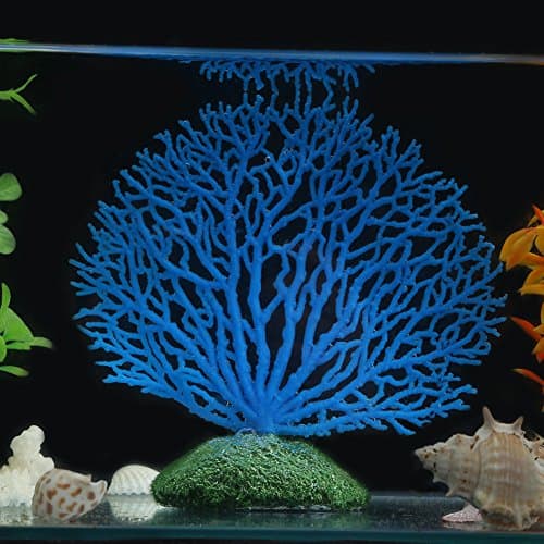 Fdit Ornements Artificielle Décoration Corail Plante Ornement Silicone Décoration Artificielle pour Aquarium Réservoir Poissons(Bleu)