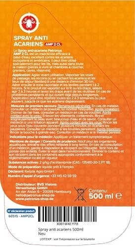 Spray anti-acariens pour matelas et coussins 500 ml - Spray anti-acariens comme remède contre les acariens de la poussière de maison - inodore, très efficace et testé en laboratoire