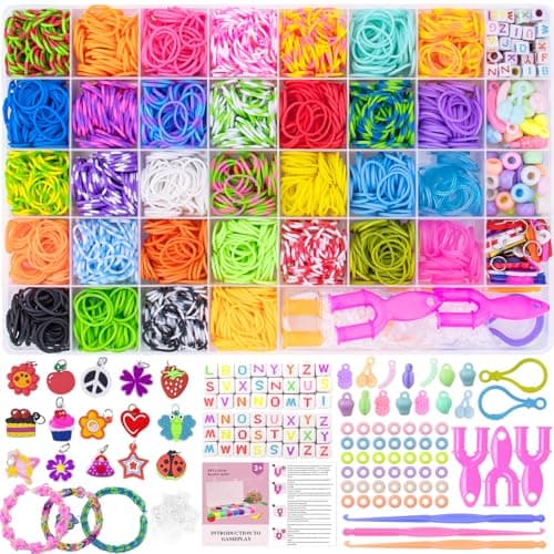 Uolifrem 2800+ Elastiques Bracelet Kit, 32 Couleurs Bracelet Elastique Enfant Kit, Loom Bands avec Accessoires, Élastiques de Bricolage pour la Fabrication de Bracelets, Cadeau pour Filles et Garçons