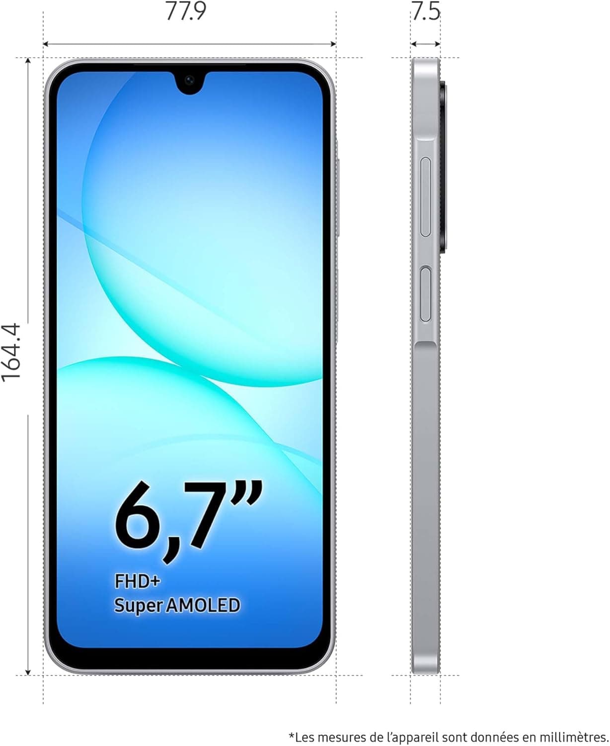 Samsung Galaxy A17 5G 128 Go, Smartphone Android déverrouillé, écran 6,7", Batterie 5000 mAh, Gris, Version FR