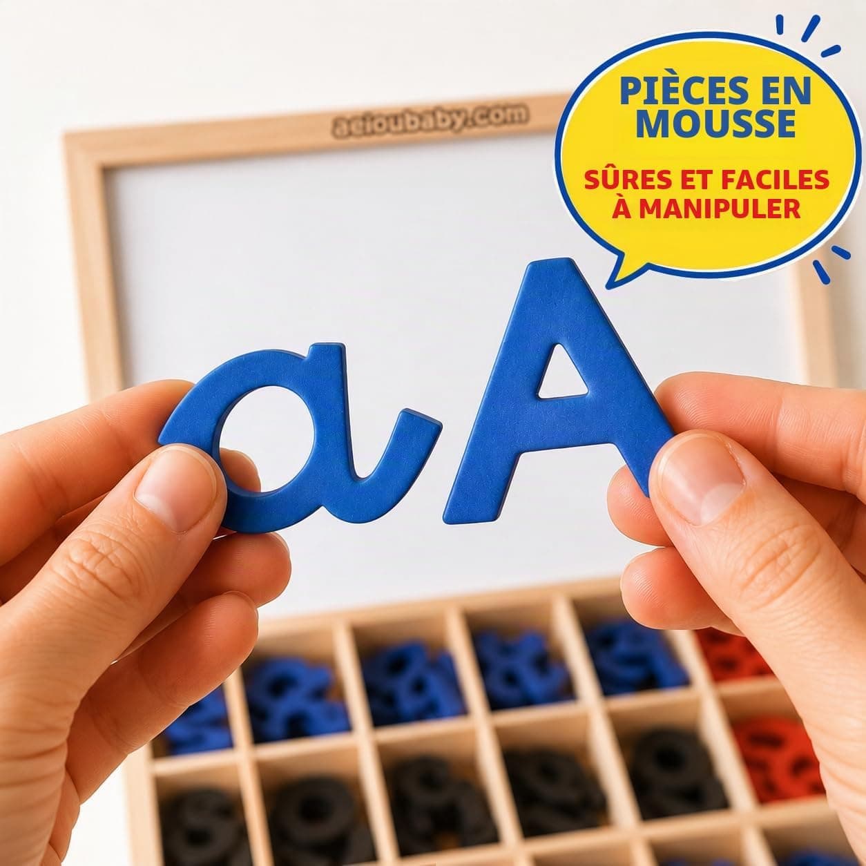 Lettres et Chiffres Magnétiques Montessori | Alphabet Cursif avec Majuscules, Minuscules et Nombres en Mousse EVA | Ardoise Réversible et Boîte en Bois | Jeu Éducatif Lecture et Écriture
