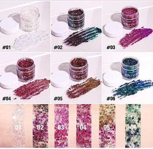 Caméléon visage corps Flash, Mermaid Chunky Flash ombre à paupières changeant de couleur Flash yeux, visage, cheveux et corps vacances Flash cosmétiques 1.13oz (#04)
