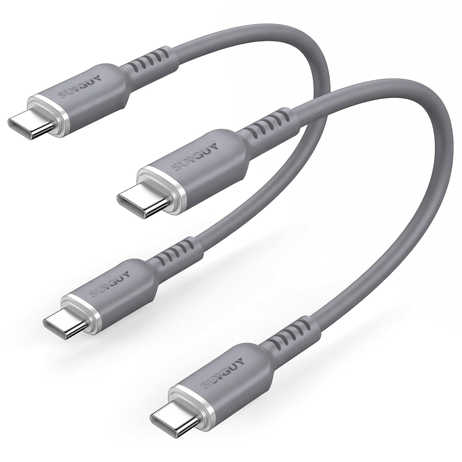 SUNGUY 100W Câble USB C vers USB C 0.3m 2pièces, 5A Type C Charge Rapide Câble USB-C en Silicone Compatible avec iPhone 17/16/15 Pro Max, Galaxy S26/S25, MacBook, iPad, Google Pixel, Xiaomi-Gris