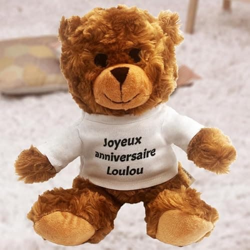 Ourson en peluche personnalisable – Ajoutez votre message | Cadeau original pour Fête des Mères, Fête des Pères, Noël, Anniversaire | 20 cm (Message au choix)