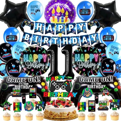 Décoration D'anniversaire Fête de Jeu Vidéo 11 Ans, Ensemble Décoration d'anniversaire Jeu Vidéo Garçon, Ballon de Manette de Jeu, Kit Decoration Gateau Gamer mit Banderole Joyeux Anniversaire
